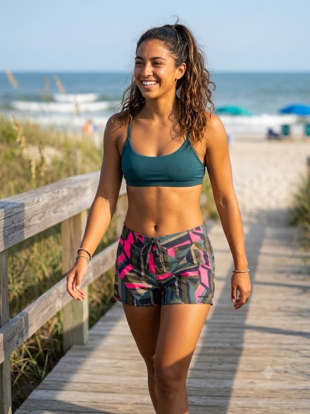 Patagonia Women’s Geometric Print Shorts — Pink & Blue